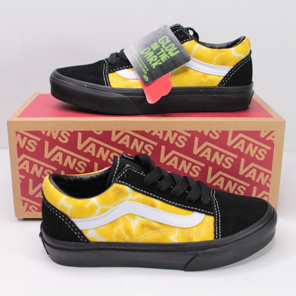 Vans Kids' Preschool Old Skool Shoes Black Yellow Glow in the Dark Select Size - Picture 3 of 11